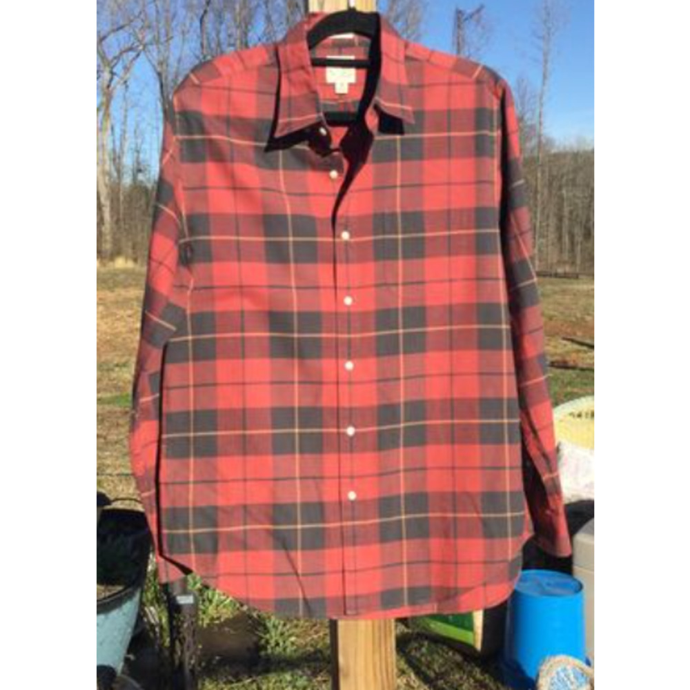 J.crew‎ mens classic button up shirt M broken in Oxford organic cotton red plaid